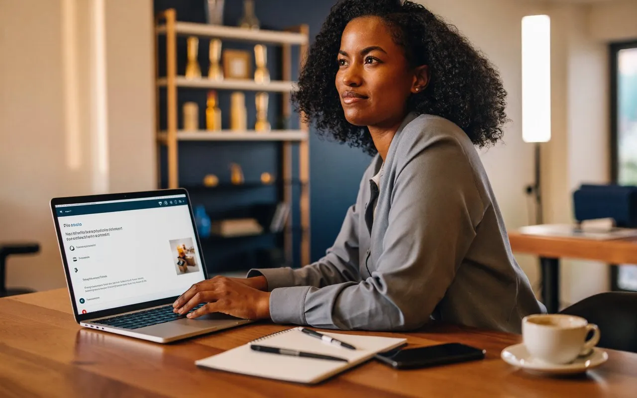 Small business owner using AI tools on a laptop