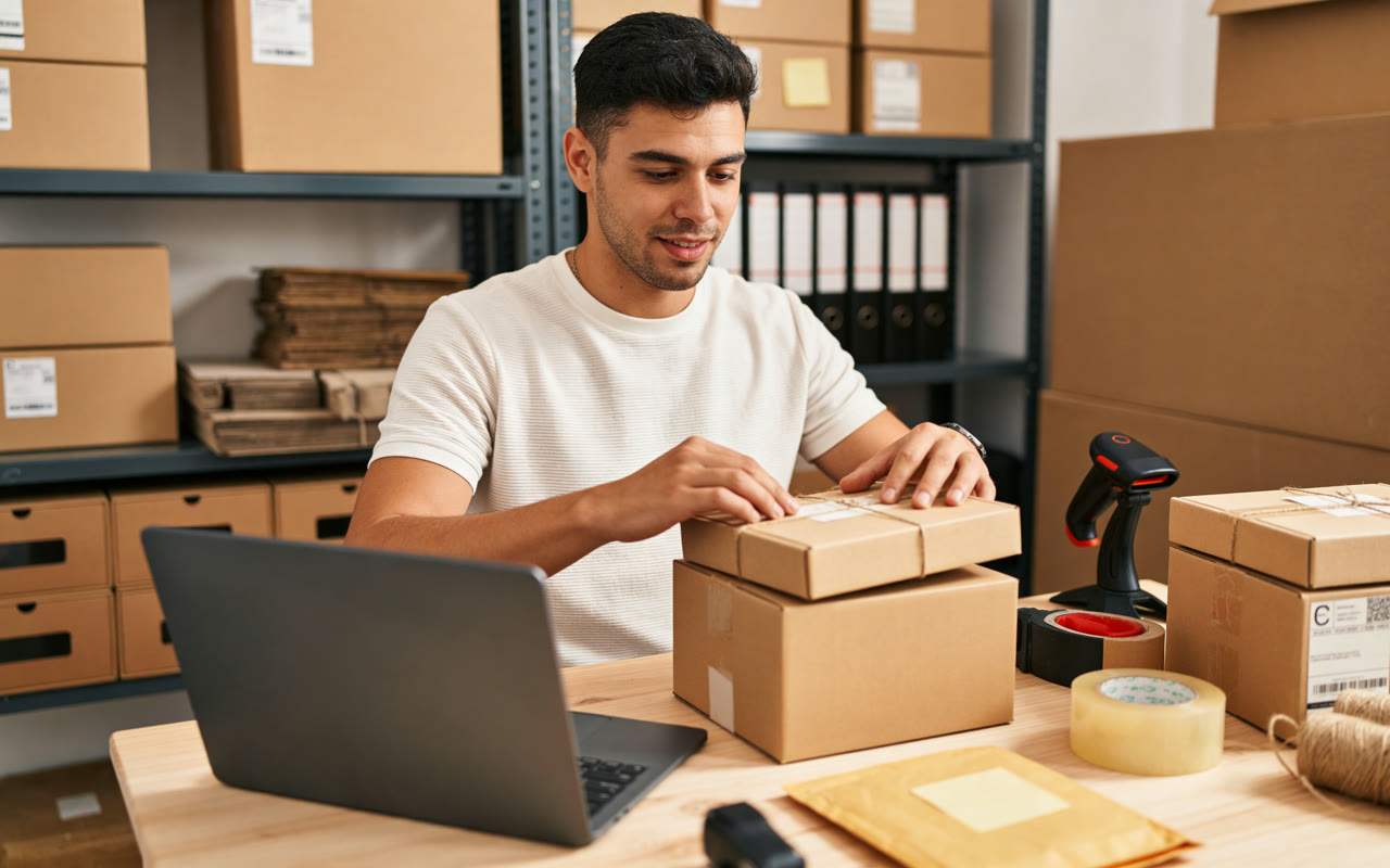 Small-business owner at work