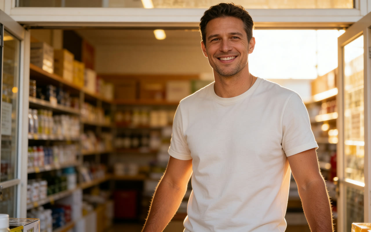 Small-business owner at work