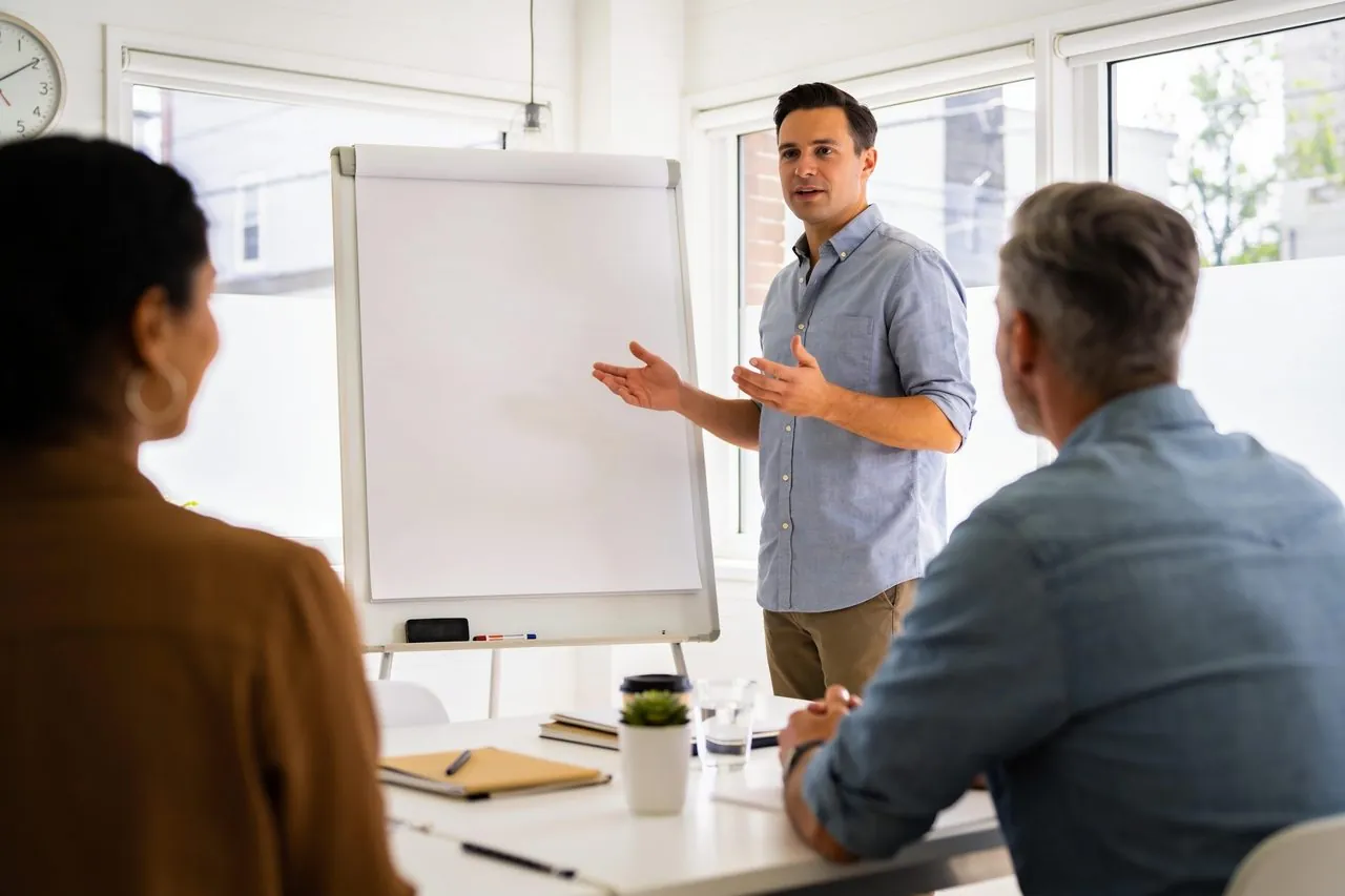 Small business owner reviewing a sales commission plan