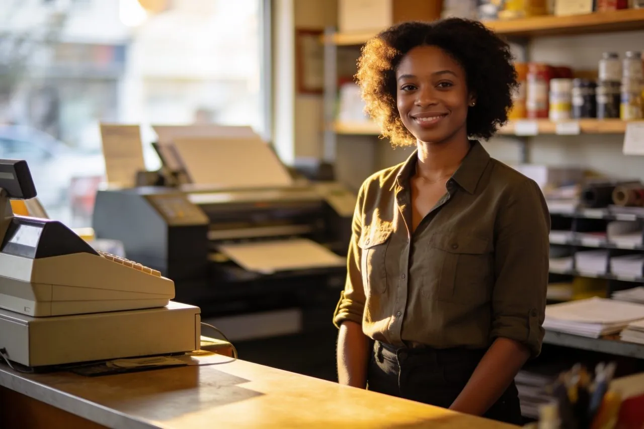Woman small business owner reviewing data on a laptop