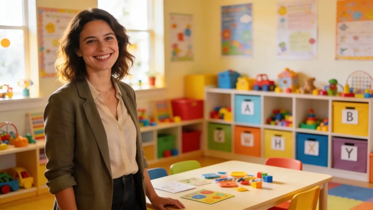 Childcare center staff caring for young children in a bright classroom - business funding for daycare and childcare centers.