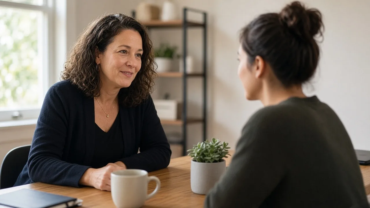 Staffing agency owner interviewing a job seeker across a desk