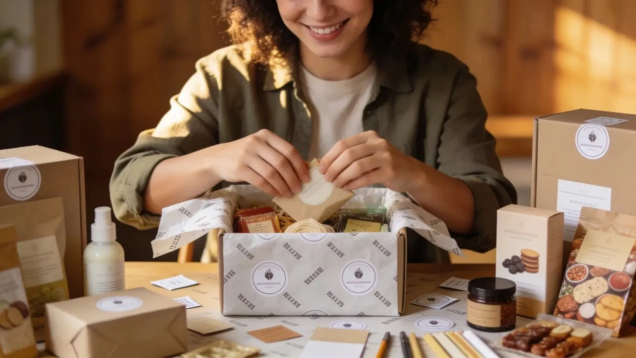Subscription box business owner assembling and packing curated boxes for shipment - subscription-box business funding for inventory and fulfillment