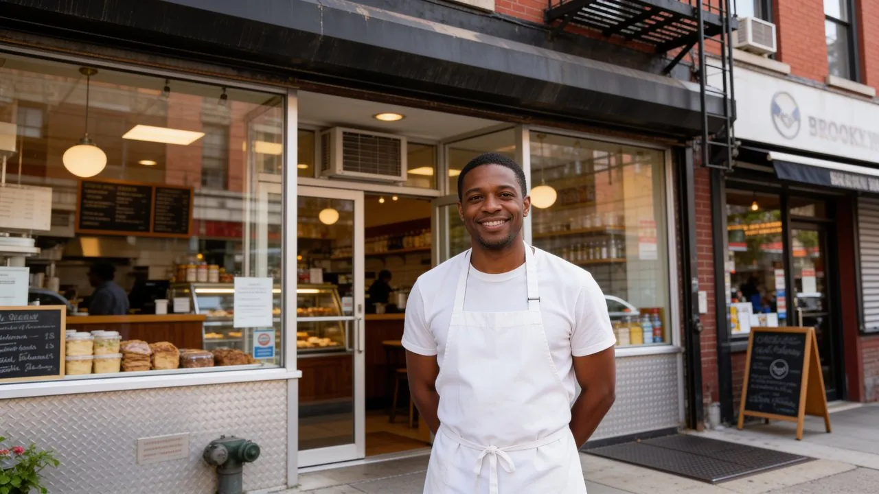 A Brooklyn small business owner reviewing business loan options with a commercial finance broker