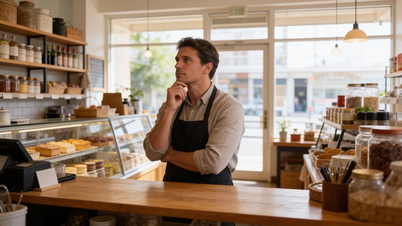 Small business owner reviewing bank statements the way a funder would before applying for funding