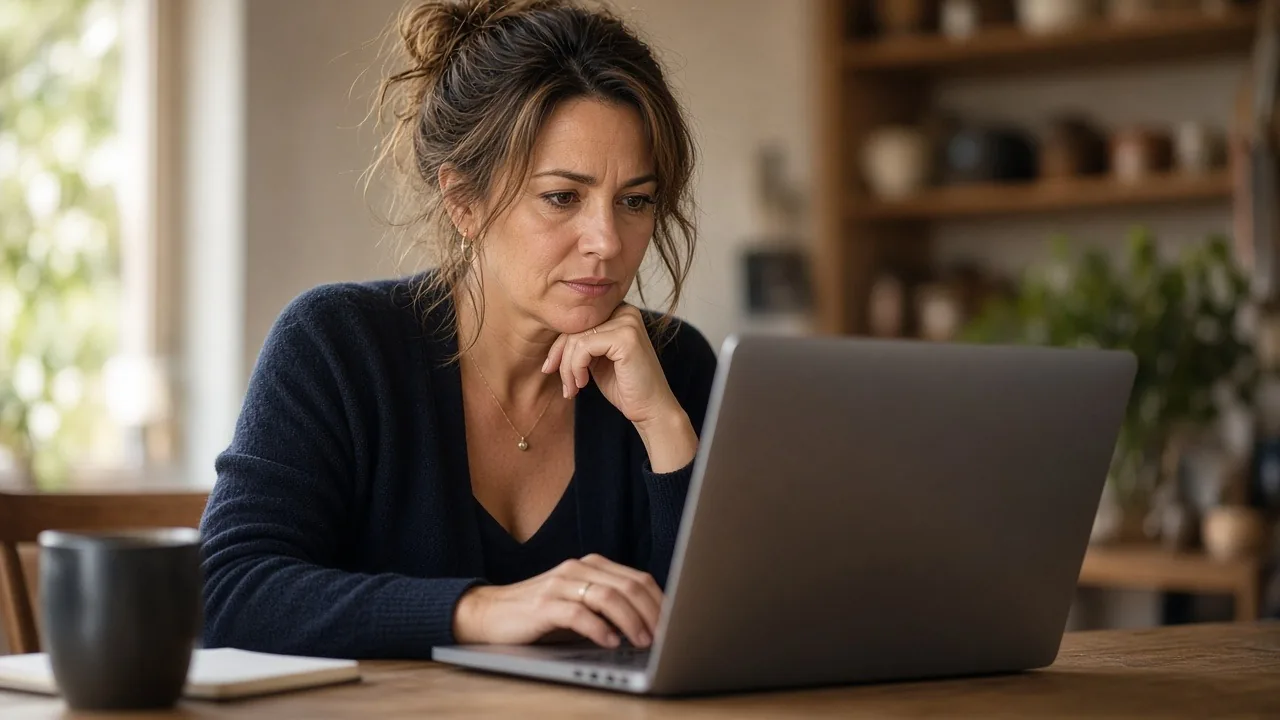 Business owner carefully comparing funding offers on her laptop