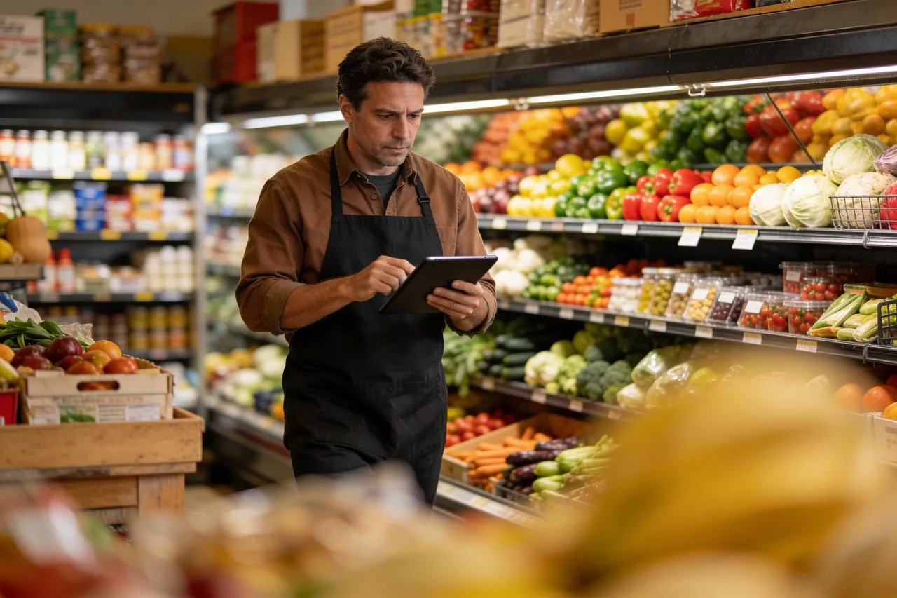 Small business owner reviewing profit margins