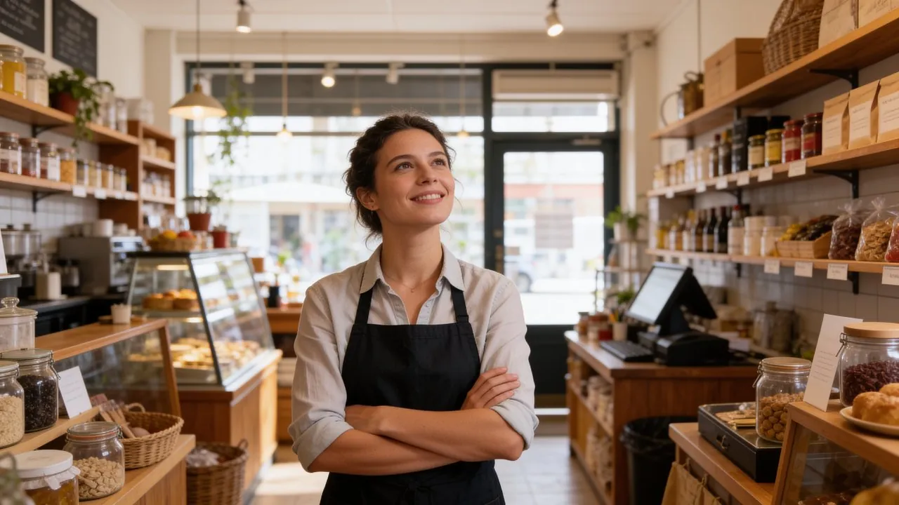 Owner at the counter of their shop