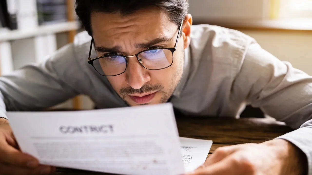 Business owner spotting warning signs while reviewing a questionable business funding offer