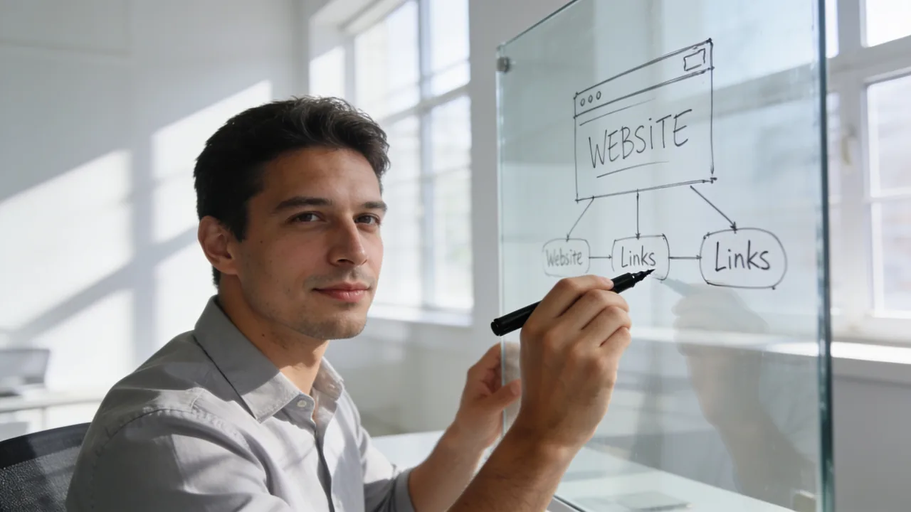 Small business owner planning a marketing and SEO strategy on a whiteboard