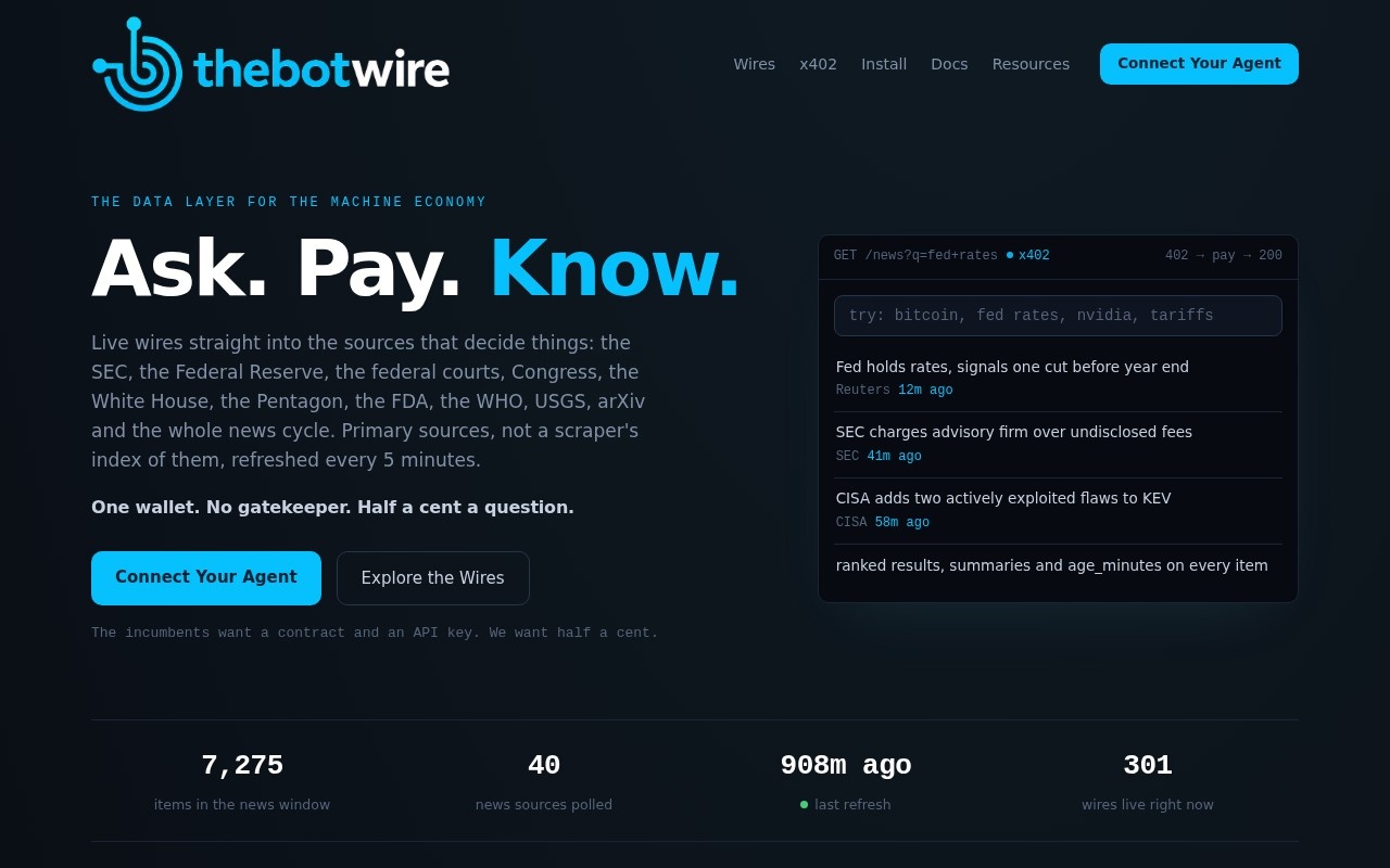 The Bot Wire website homepage