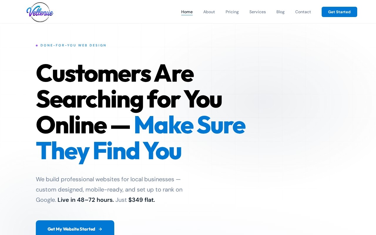 Vellenue website homepage